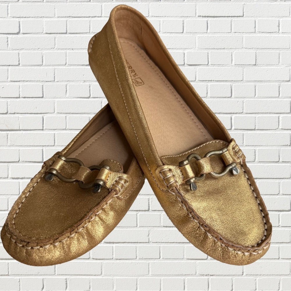 Sperry Gold Metallic Leather Loafers - Size 7.5 - NWOT